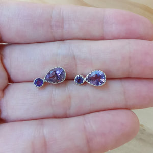 Sterling Silver 925 Studs Earrings Amethyst Glimte
