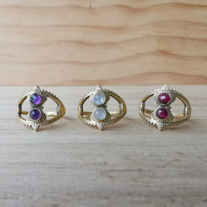 Premium Brass Rings Basileus (Moonstone, Amethyst, Garnet)