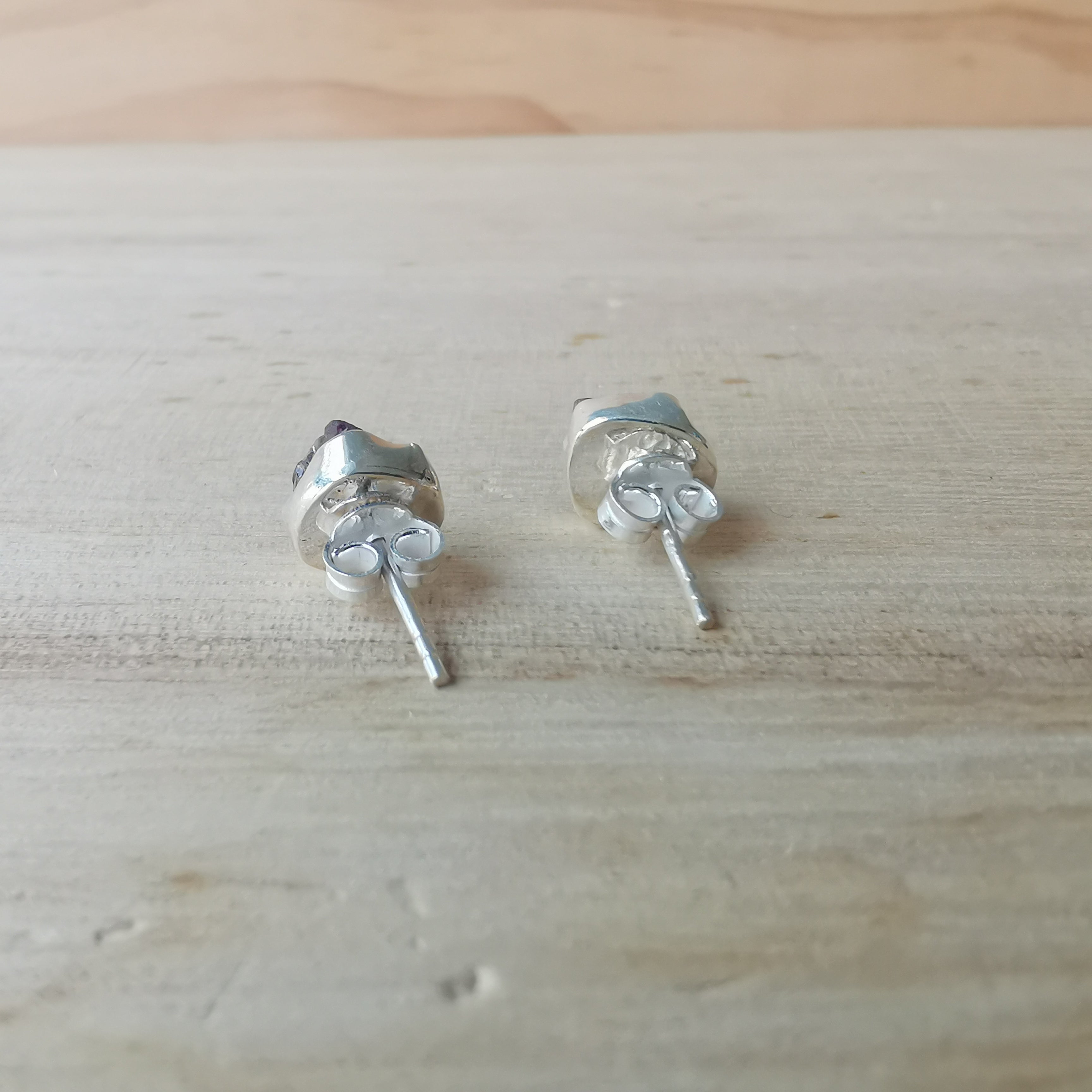 Sterling Silver 925 Studs Earrings Raw Amethyst