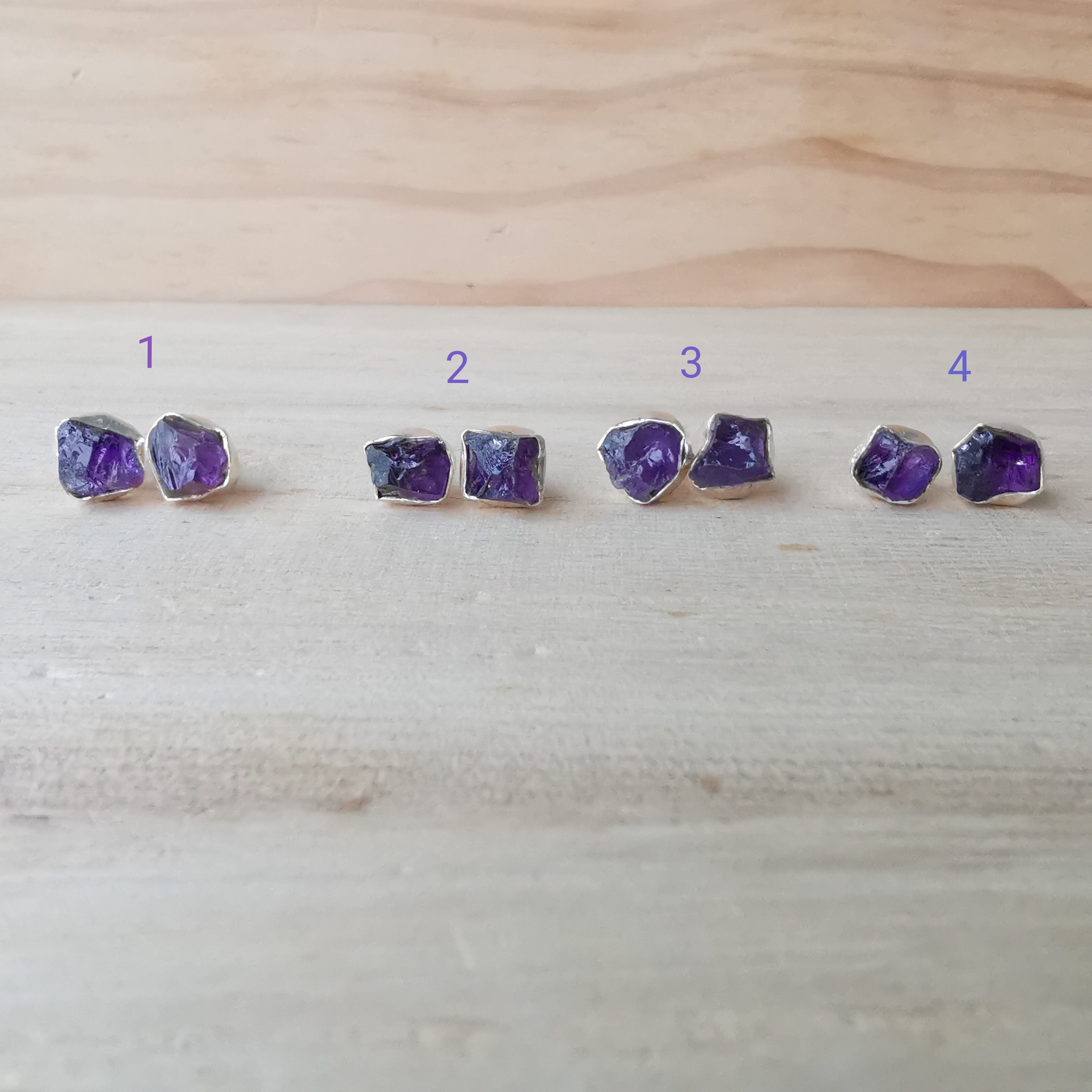 Sterling Silver 925 Studs Earrings Raw Amethyst