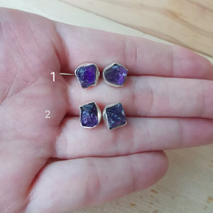 Sterling Silver 925 Studs Earrings Raw Amethyst