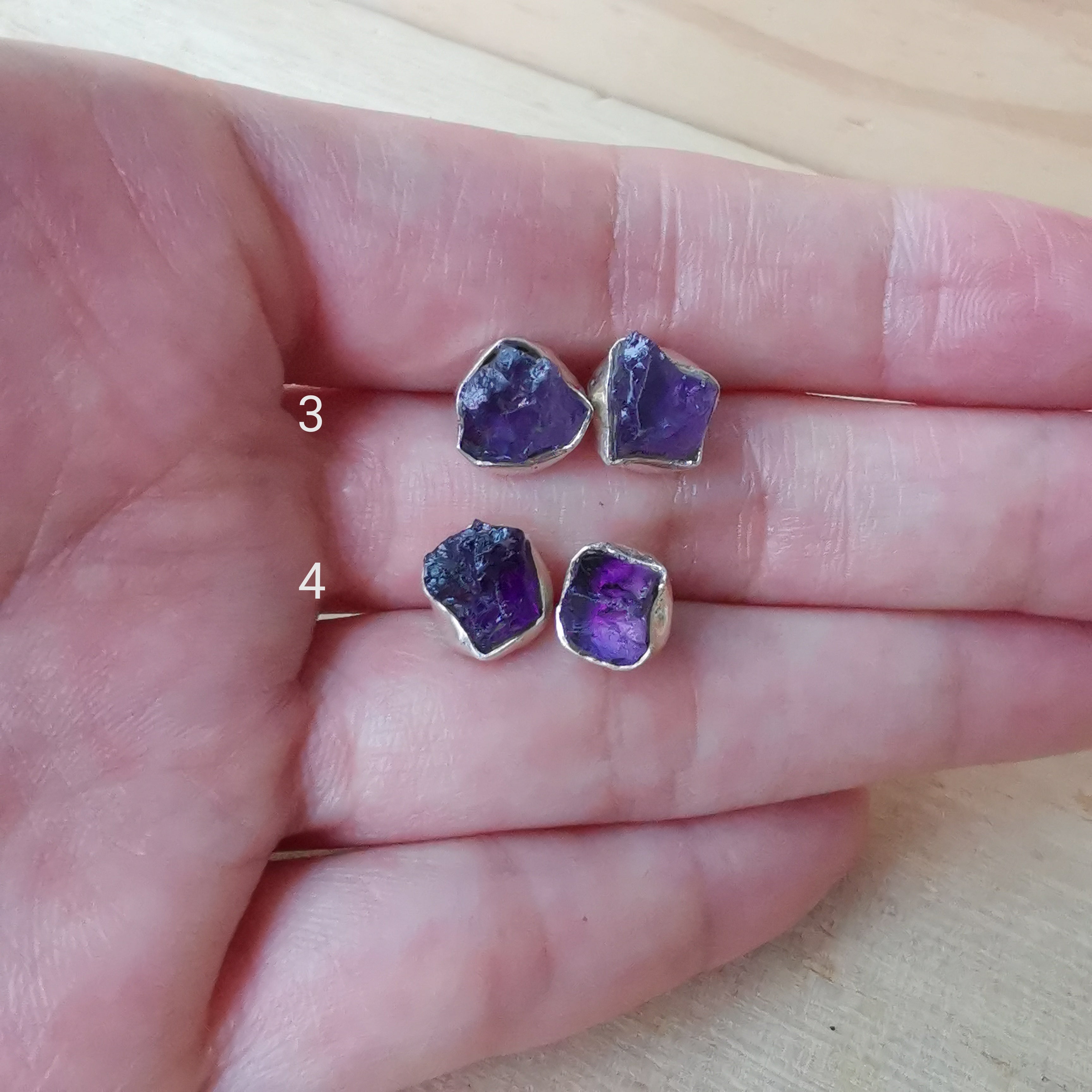 Sterling Silver 925 Studs Earrings Raw Amethyst