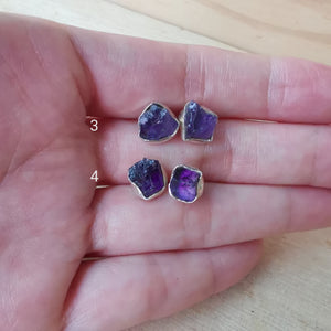 Sterling Silver 925 Studs Earrings Raw Amethyst