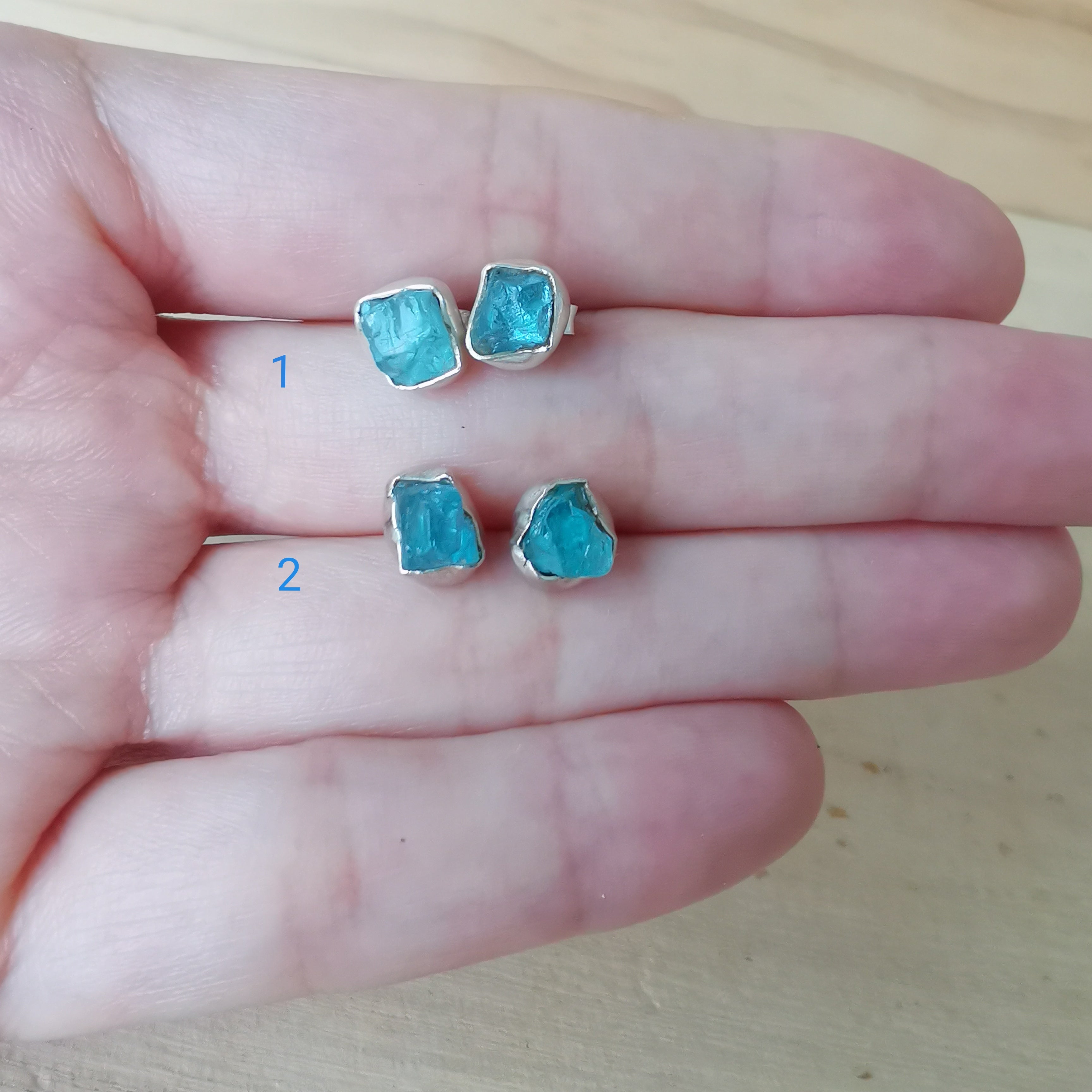 Sterling Silver 925 Studs Earrings Raw Apatite