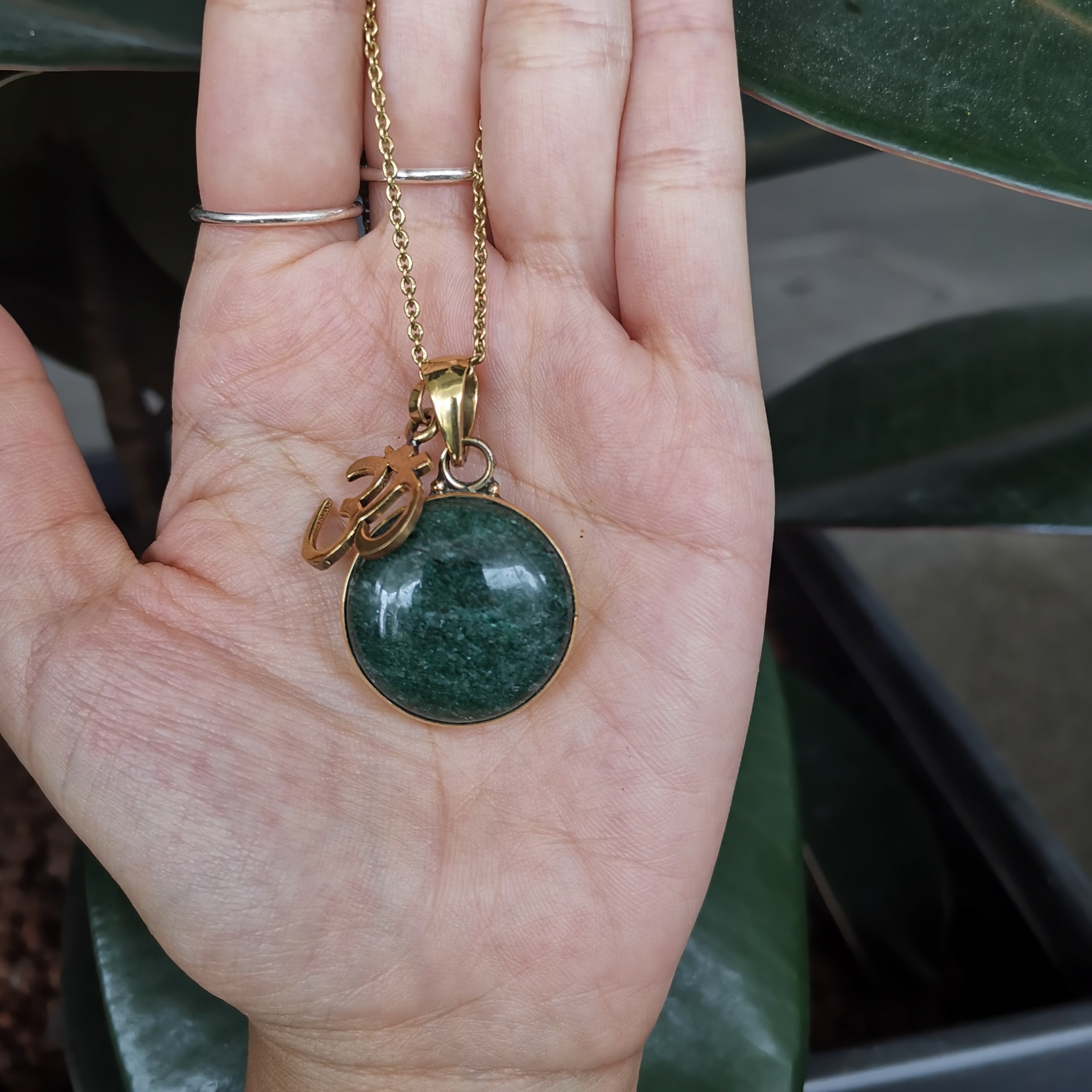 Premium Brass Statement Pendant Green Aventurine
