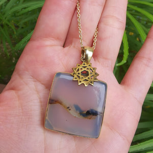Premium Brass Statement Pendant Montana Agate