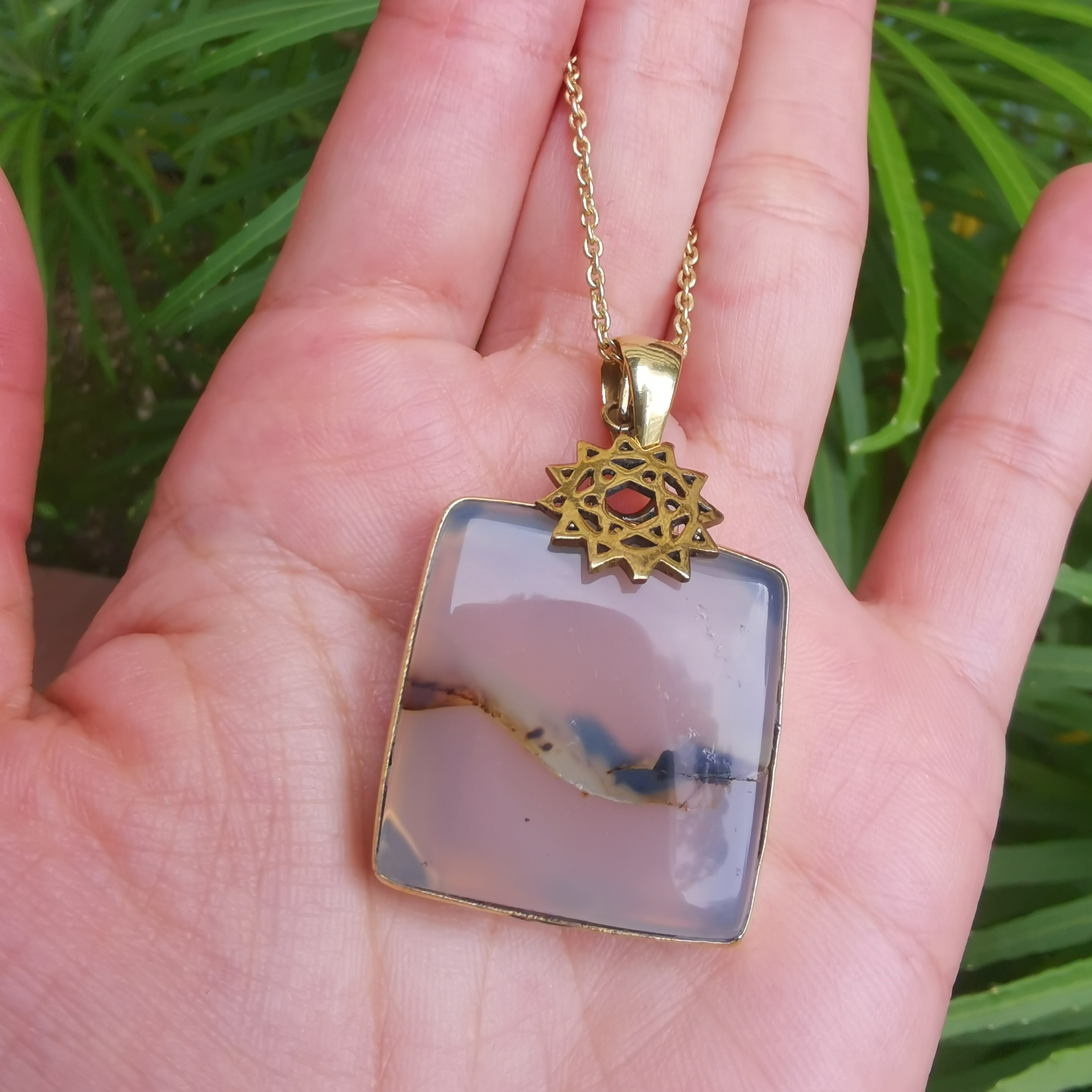 Premium Brass Statement Pendant Montana Agate