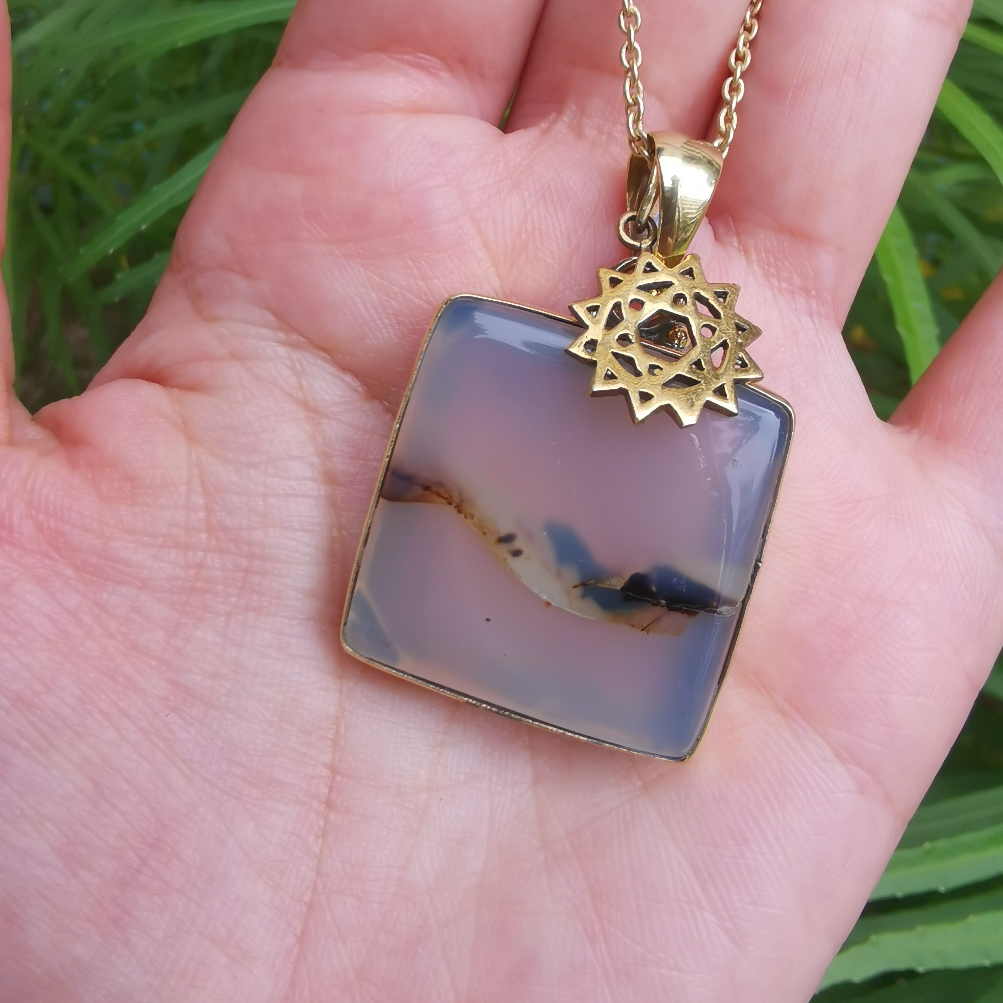 Premium Brass Statement Pendant Montana Agate