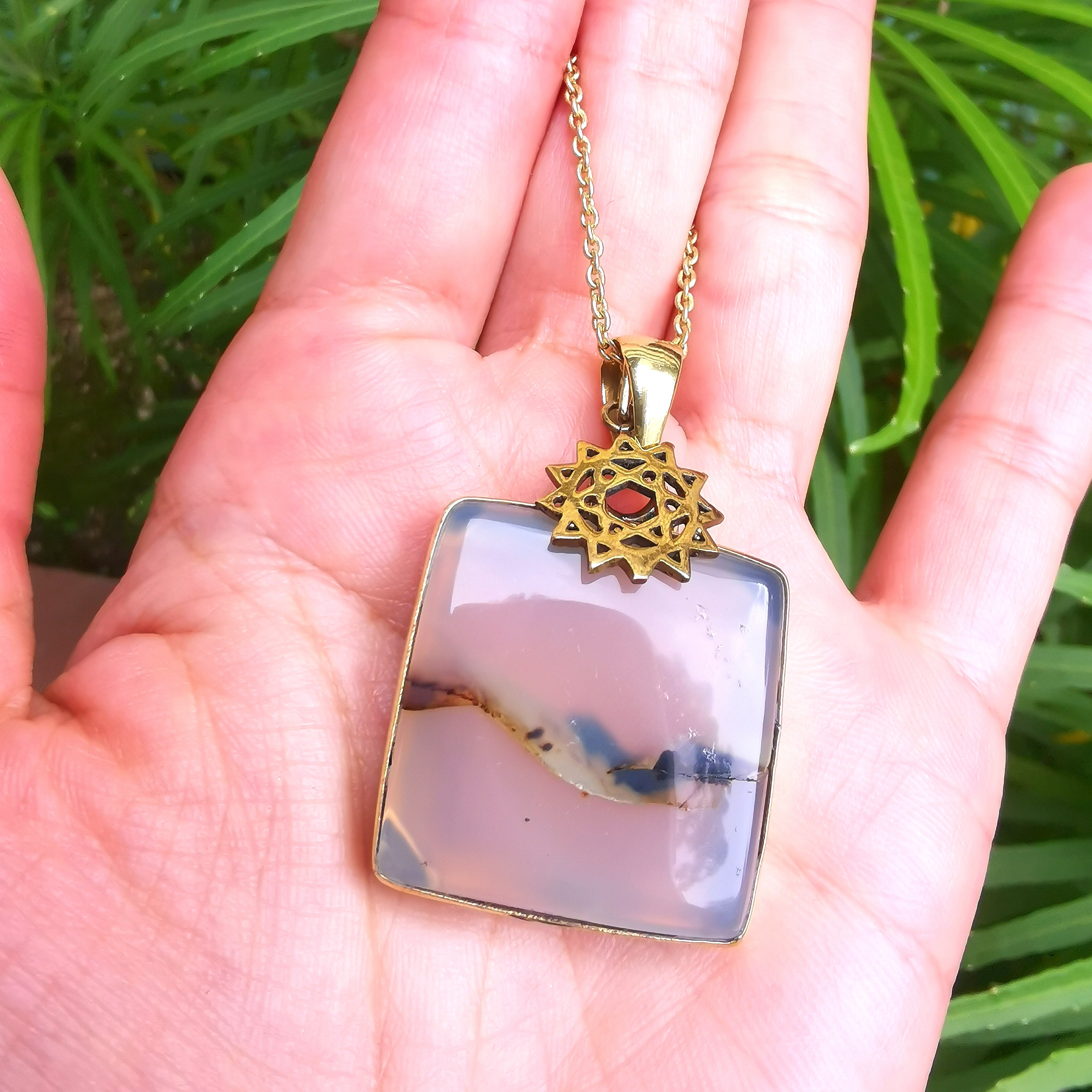 Premium Brass Statement Pendant Montana Agate