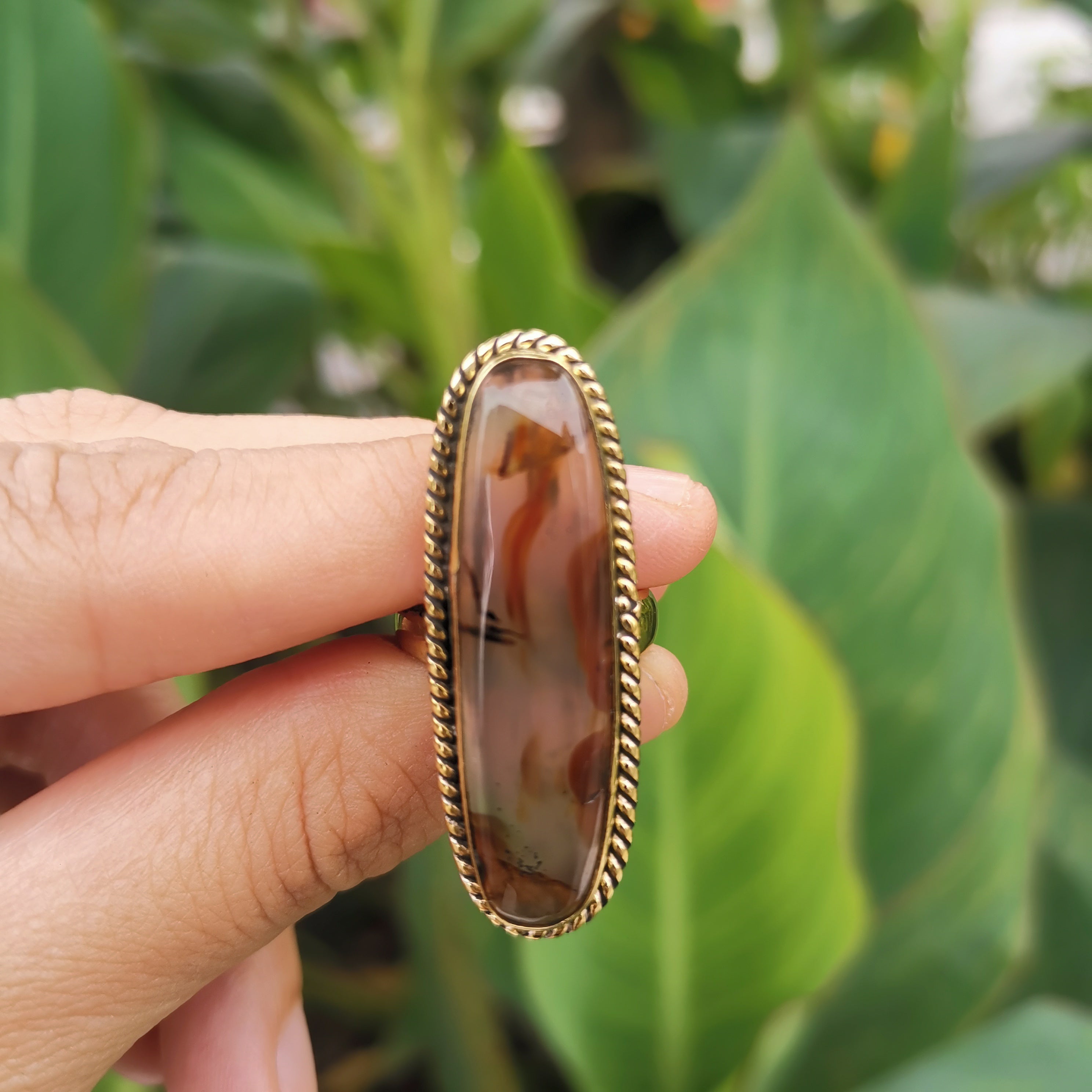 Brass Statement Ring Montana Agate