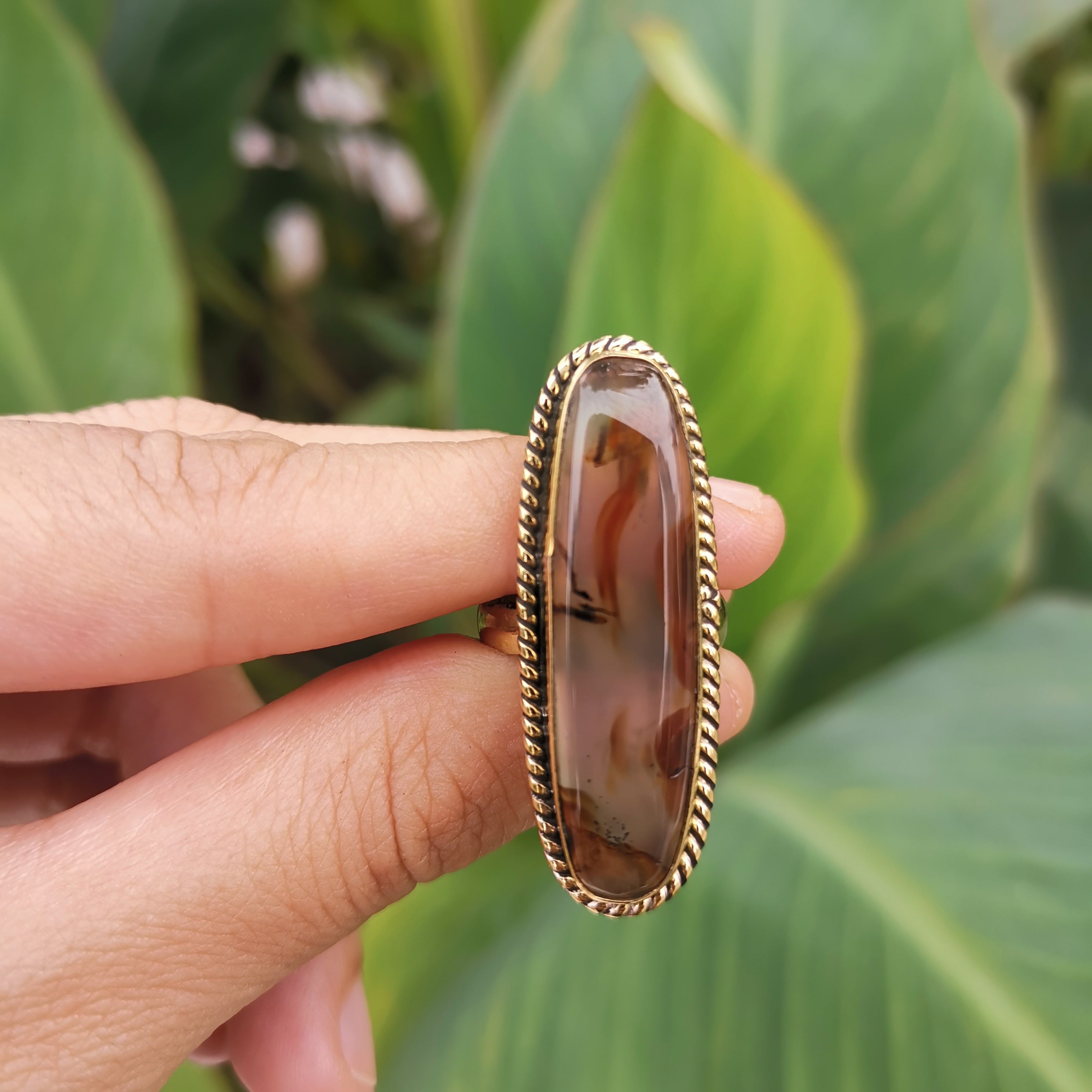 Brass Statement Ring Montana Agate
