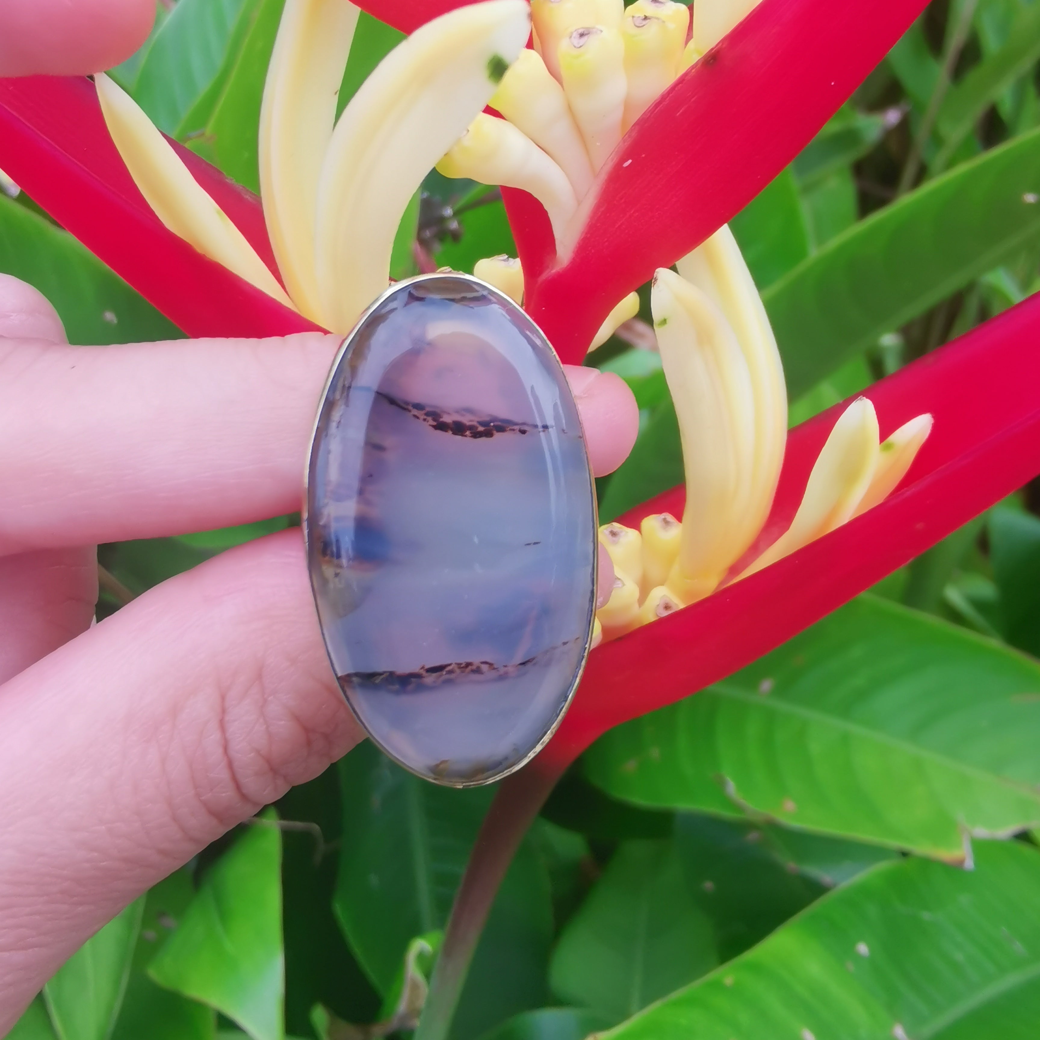 Brass Statement Ring Montana Agate