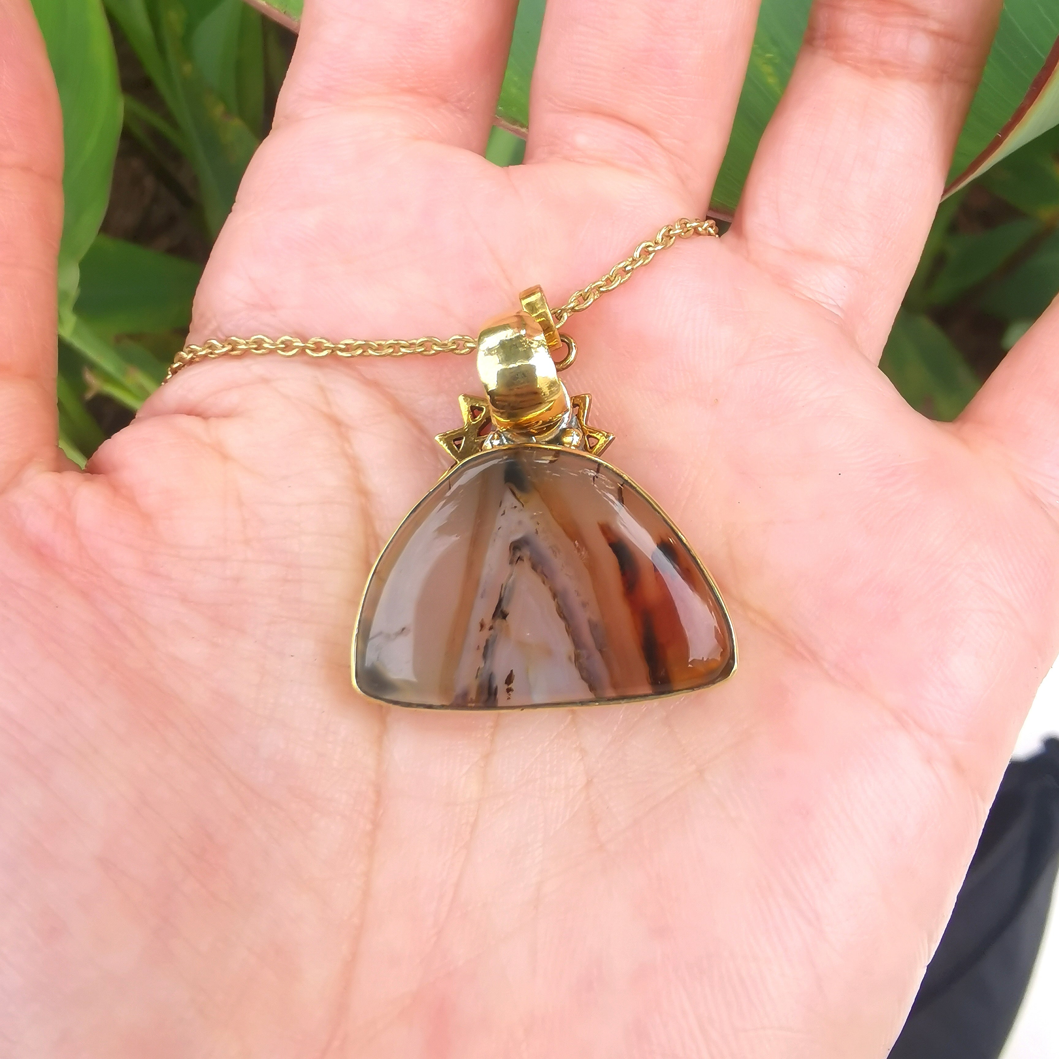 Premium Brass Statement Pendant Montana Agate