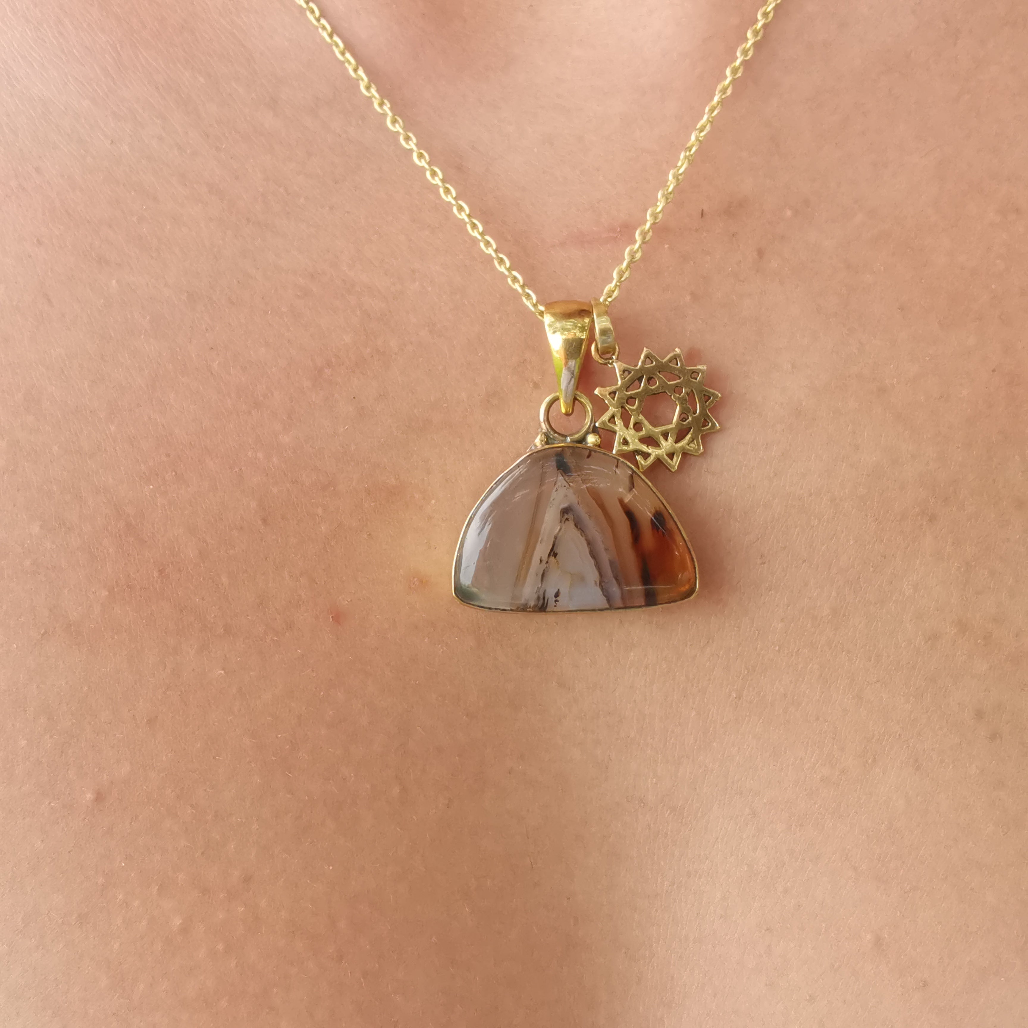 Premium Brass Statement Pendant Montana Agate