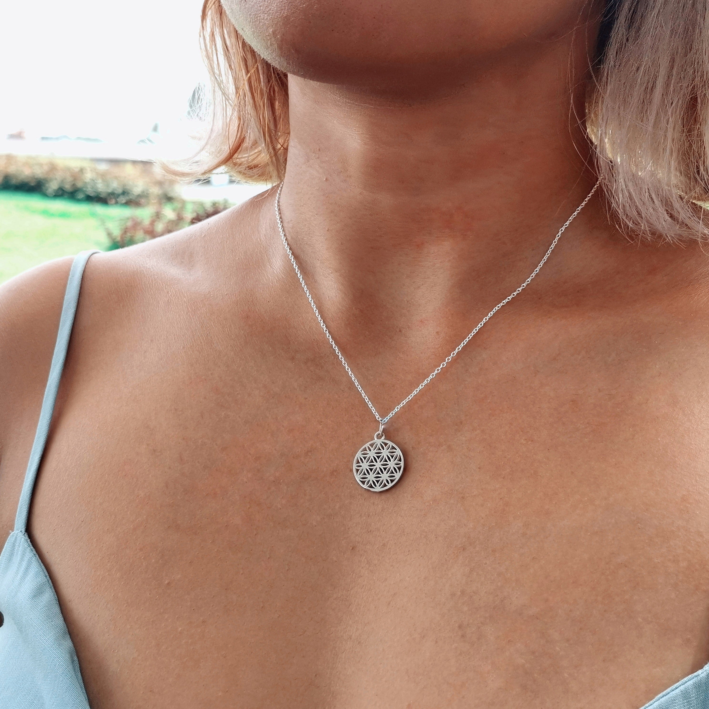 Sterling Silver 925 Minimalist Pendant Flower of Life