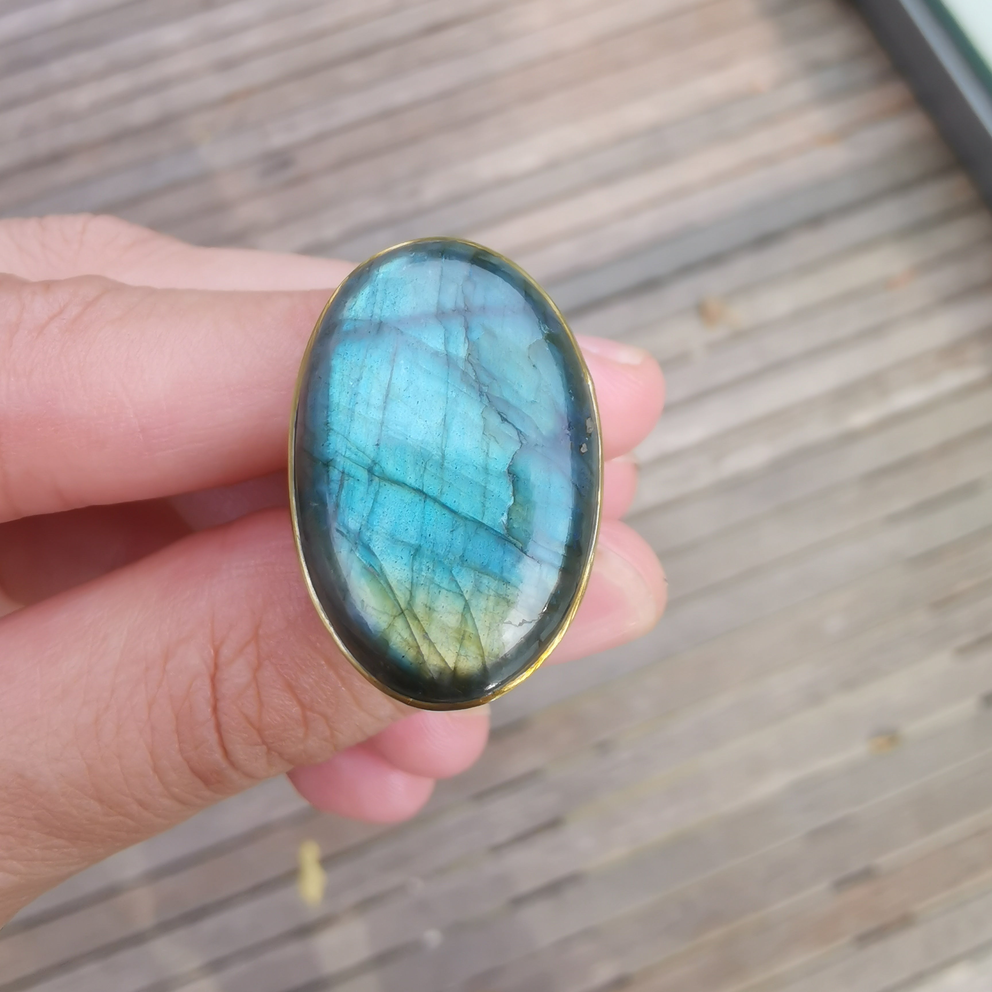 Premium Brass Statement Ring Labradorite LABR03