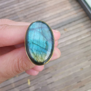 Premium Brass Statement Ring Labradorite LABR03