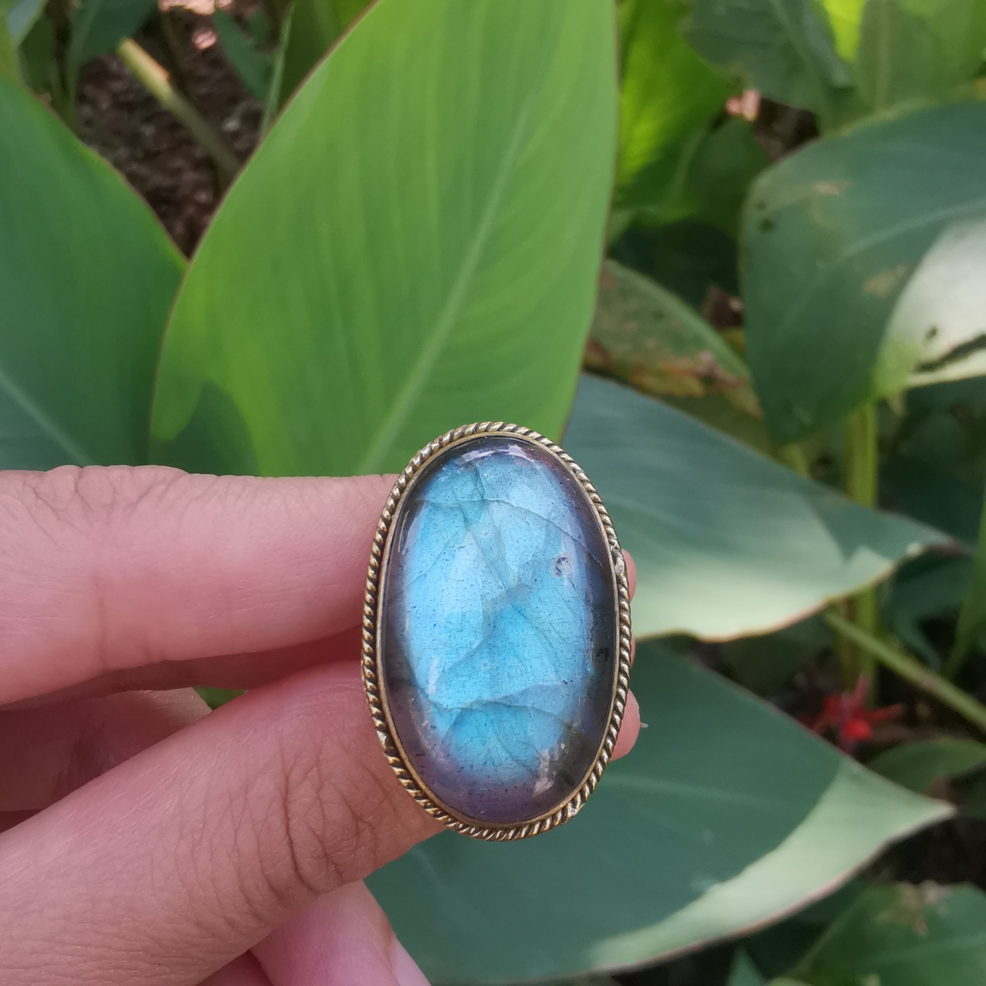 Premium Brass Statement Ring Labradorite LABR01