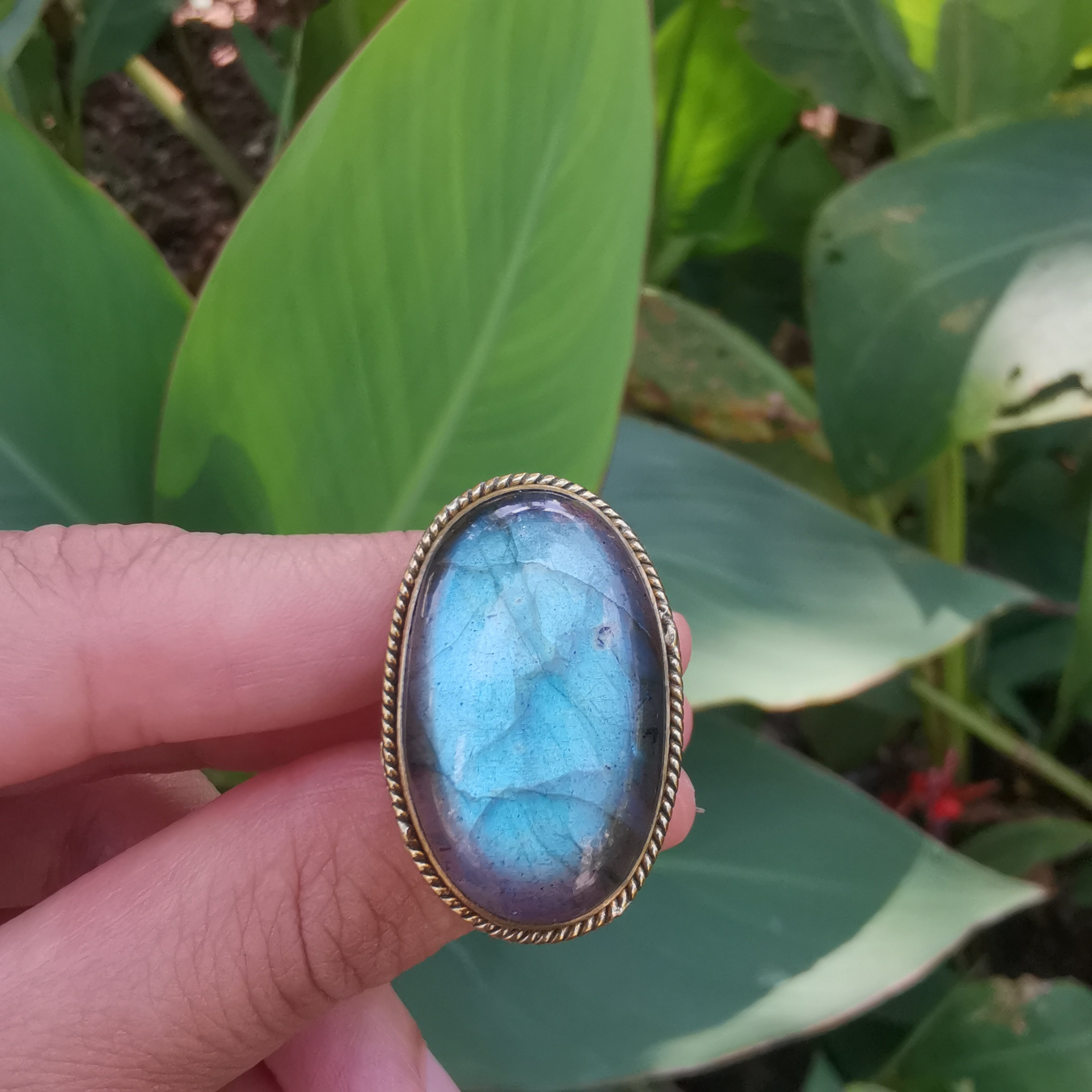 Premium Brass Statement Ring Labradorite LABR01