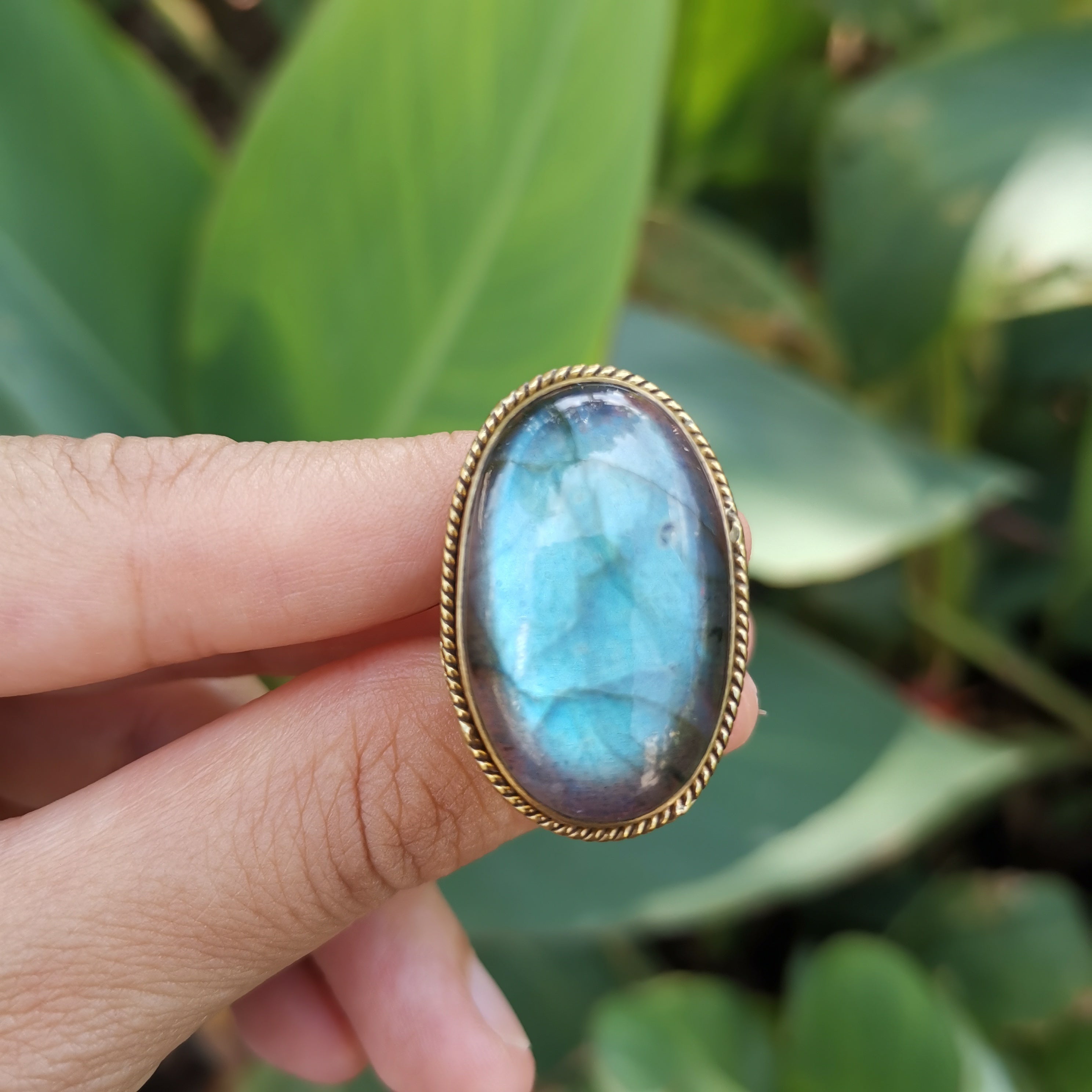 Premium Brass Statement Ring Labradorite LABR01