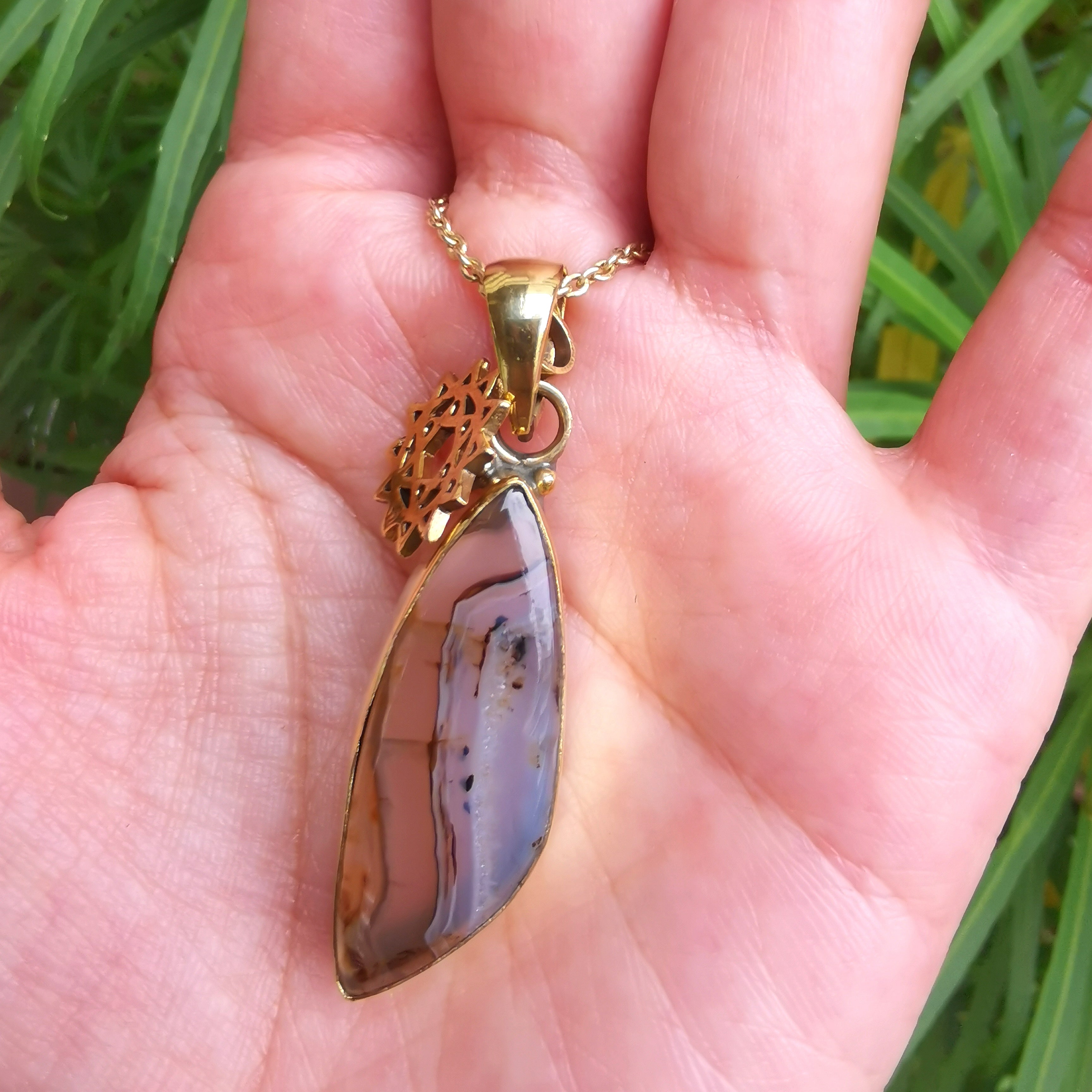 Premium Brass Statement Pendant Montana Agate