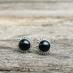 Sterling Silver 925 Studs Luna Earrings Black Onyx 9mm