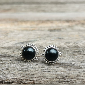 Sterling Silver 925 Studs Luna Earrings Black Onyx 9mm