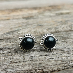 Sterling Silver 925 Studs Luna Earrings Black Onyx 9mm