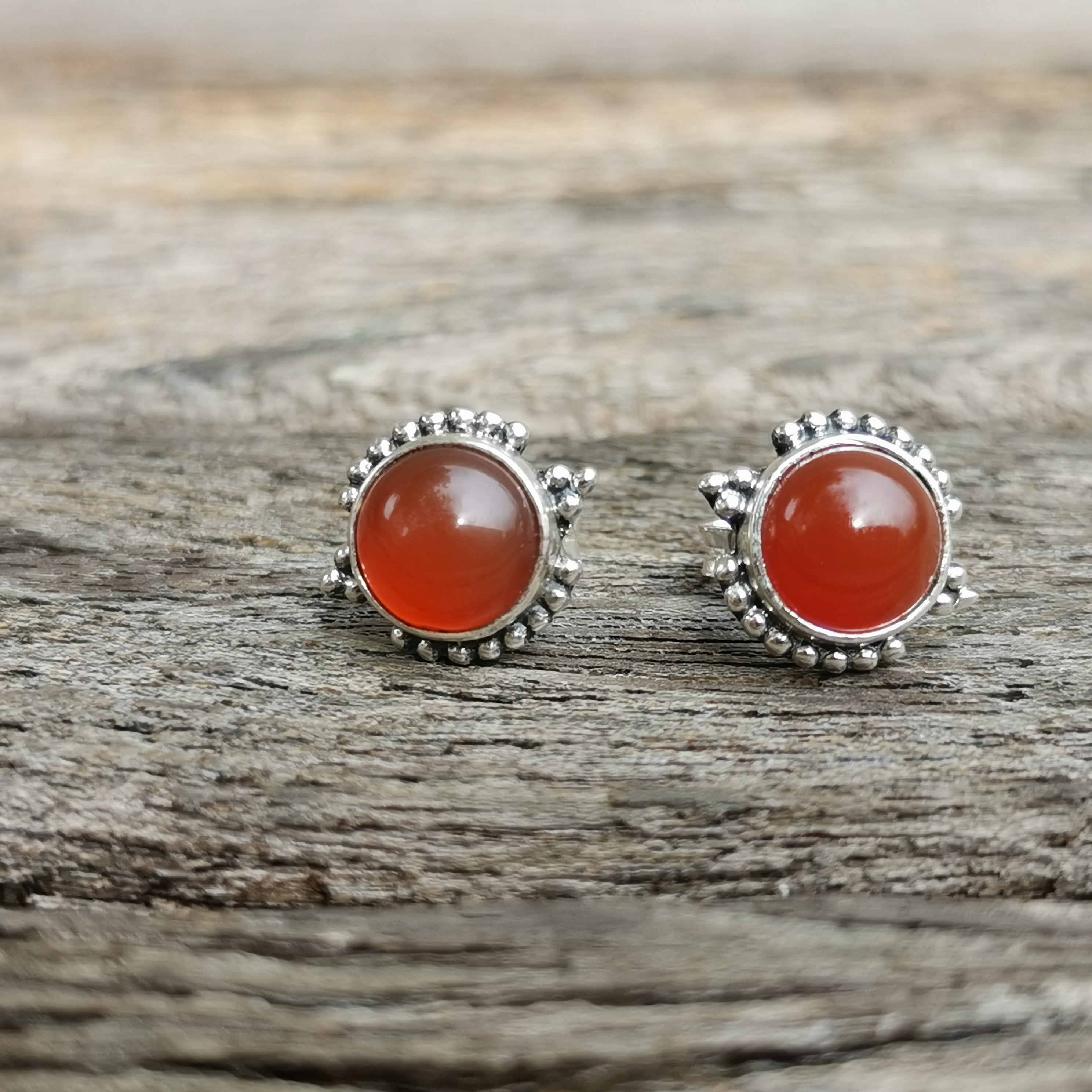 Sterling Silver 925 Studs Luna Earrings Carnelian 9mm