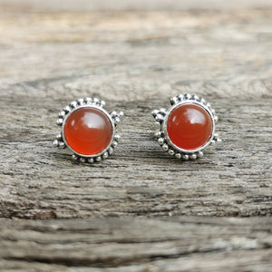 Sterling Silver 925 Studs Luna Earrings Carnelian 9mm