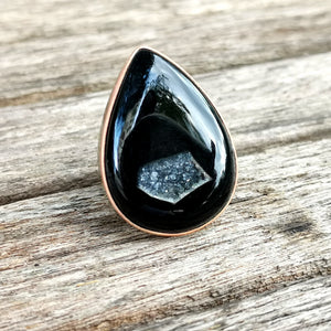 Brass Statement Ring Black Onyx Druzy