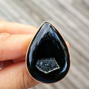 Brass Statement Ring Black Onyx Druzy