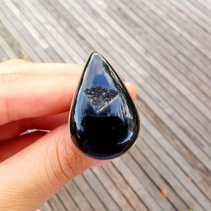 Brass Statement Ring Black Onyx Druzy