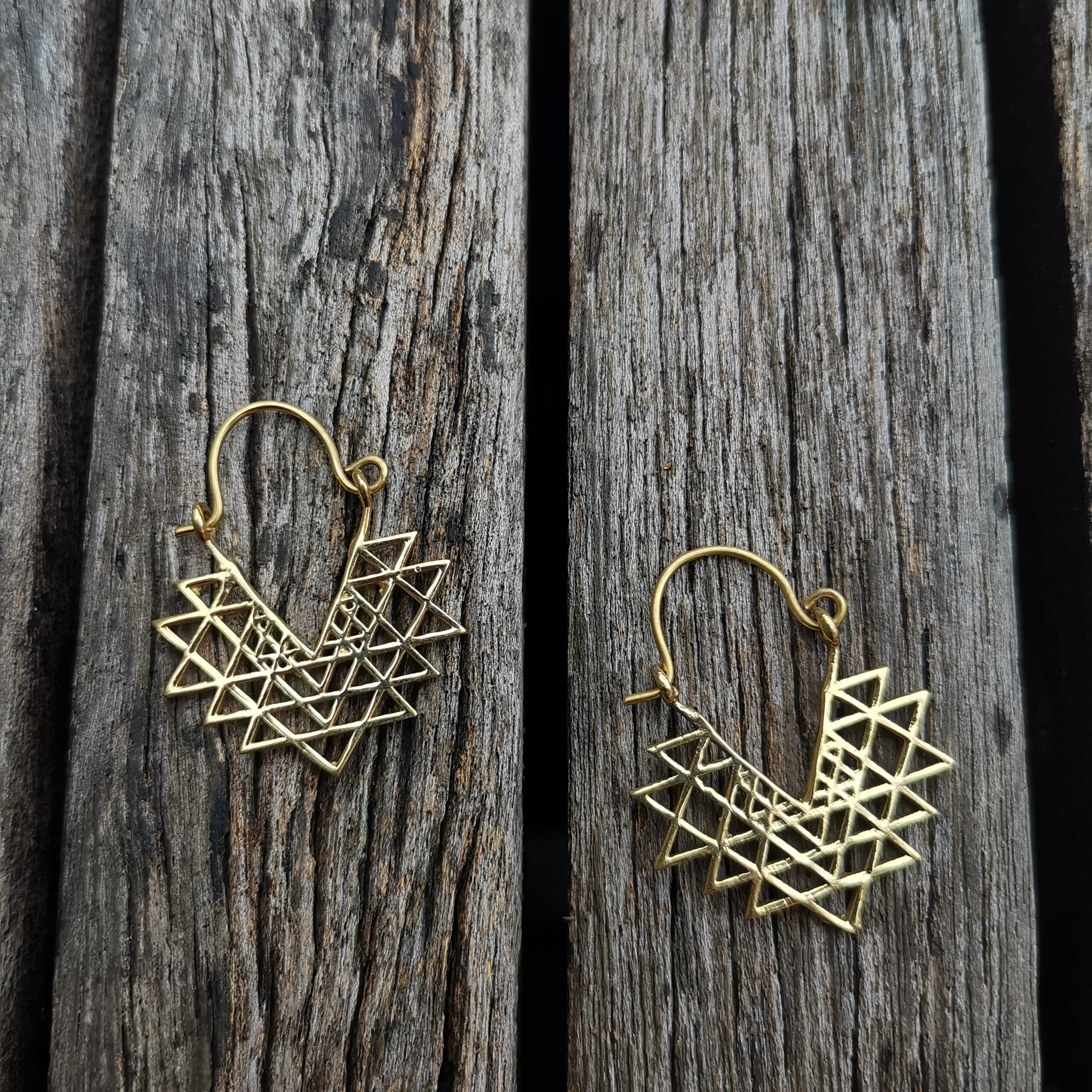 Premium Brass Hoop Earrings Flower of Life