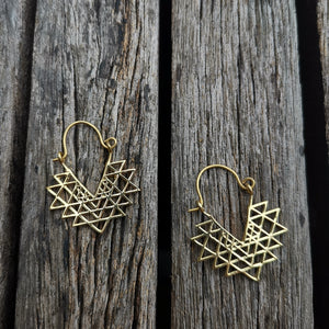 Premium Brass Hoop Earrings Flower of Life
