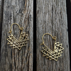 Premium Brass Hoop Earrings Flower of Life