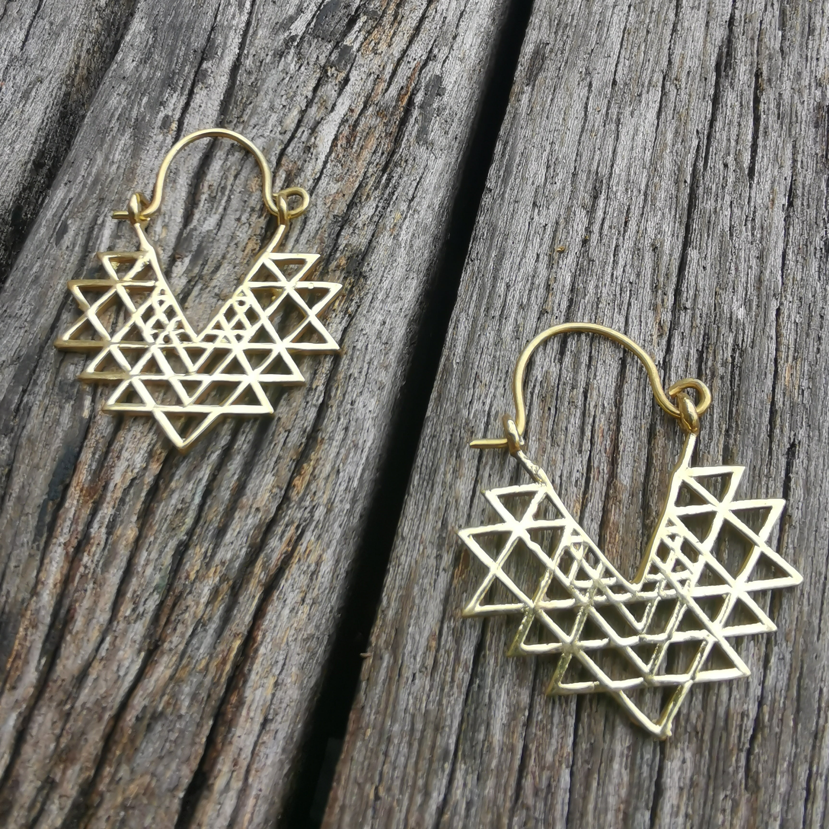 Premium Brass Hoop Earrings Flower of Life