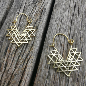 Premium Brass Hoop Earrings Flower of Life