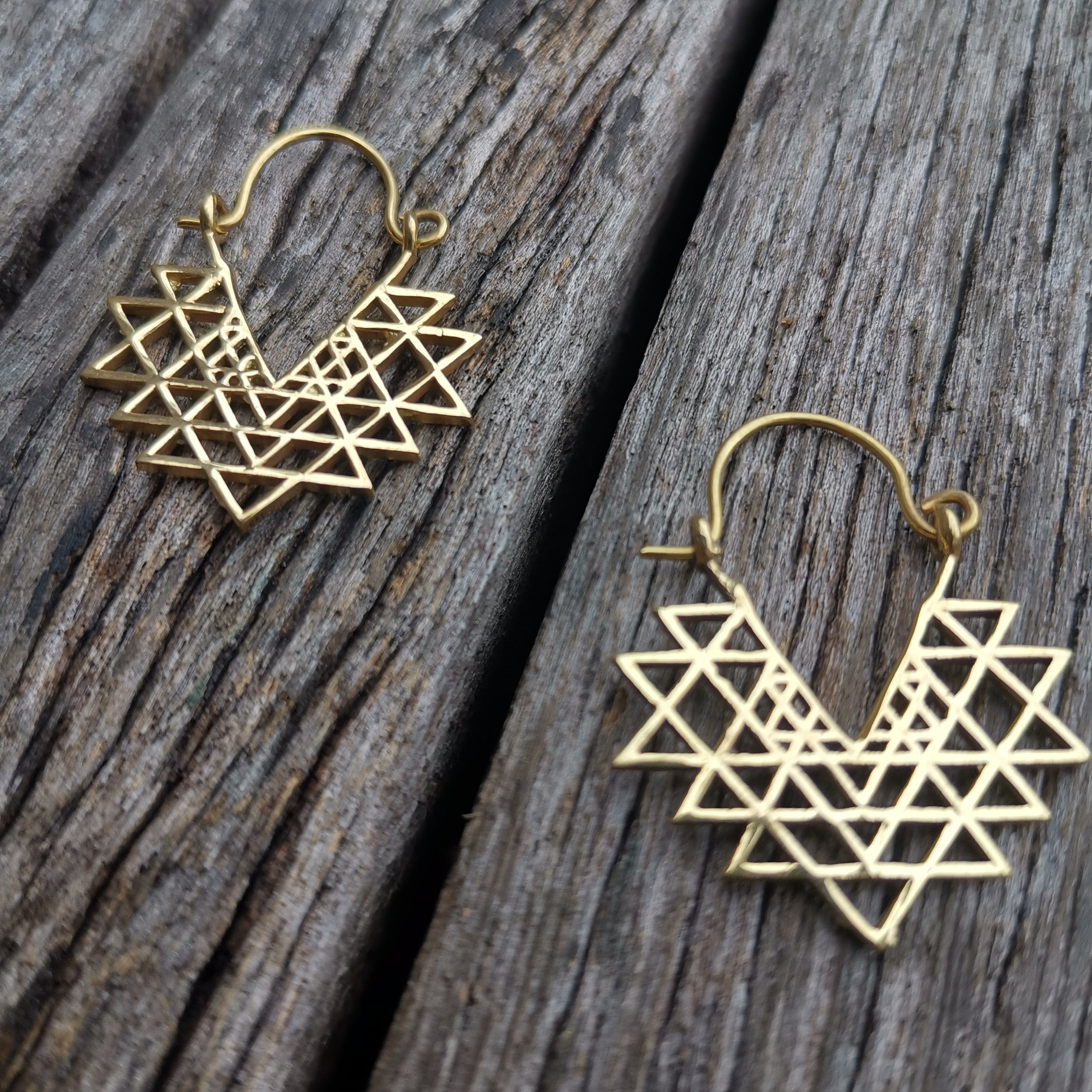 Premium Brass Hoop Earrings Flower of Life