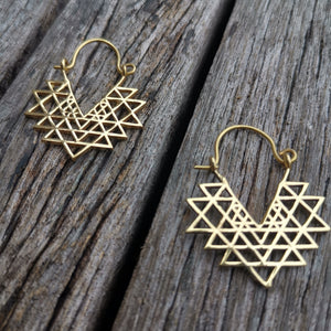 Premium Brass Hoop Earrings Flower of Life
