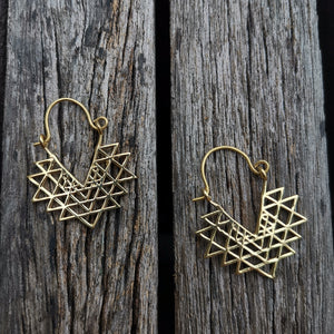 Premium Brass Hoop Earrings Flower of Life