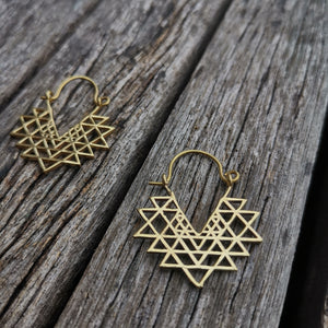 Premium Brass Hoop Earrings Flower of Life