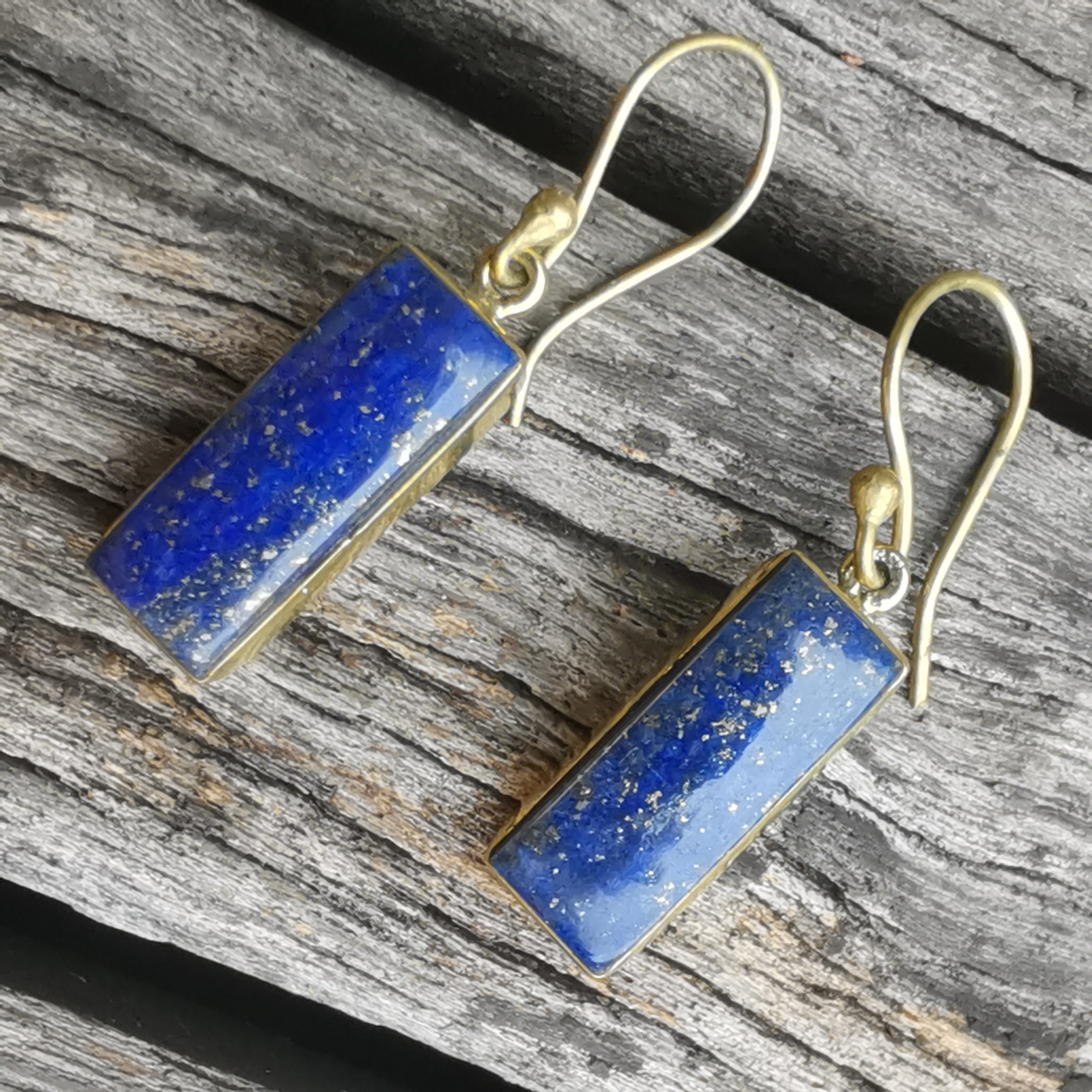 Premium Brass Bar Earrings - Lapis Lazuli