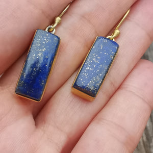 Premium Brass Bar Earrings - Lapis Lazuli