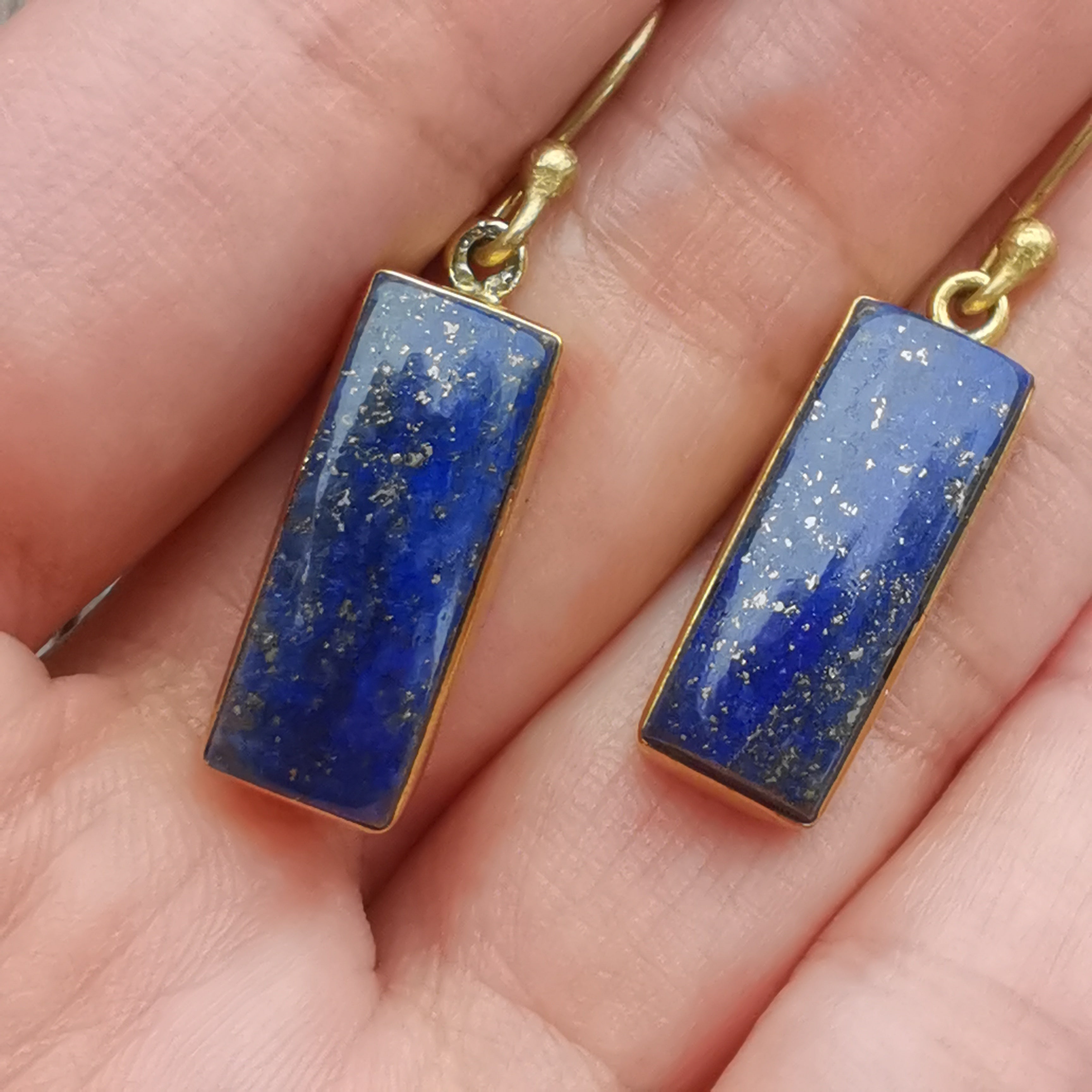 Premium Brass Bar Earrings - Lapis Lazuli