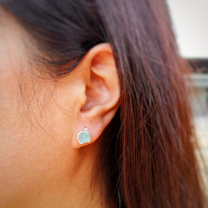Sterling Silver 925 Studs Earrings Raw Aquamarine