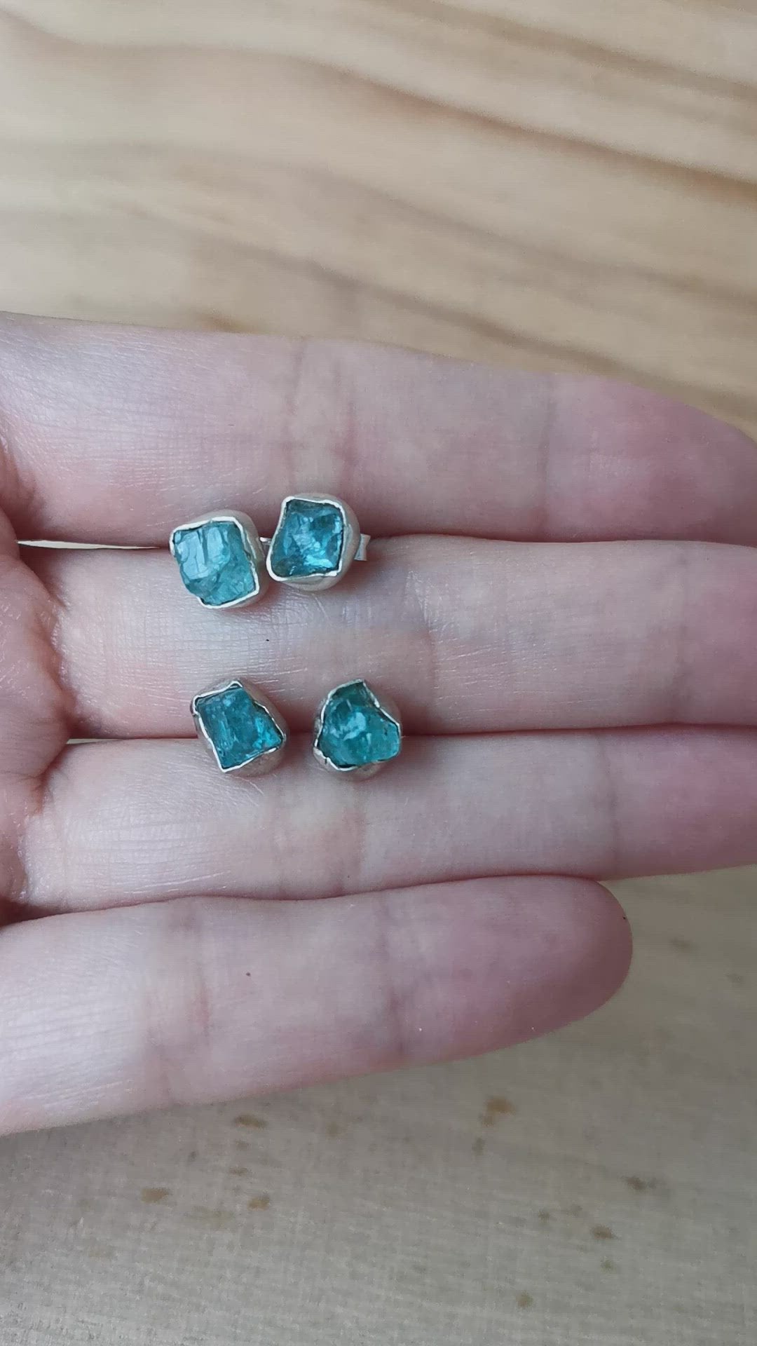 Sterling Silver 925 Studs Earrings Raw Apatite