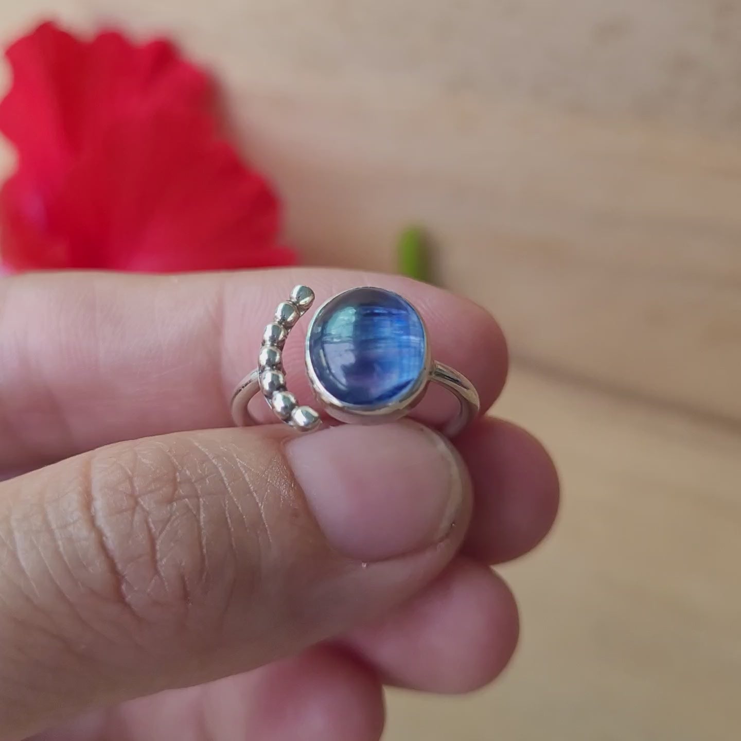Sterling Silver 925 Luna Ring Kyanite 02 US6-US7