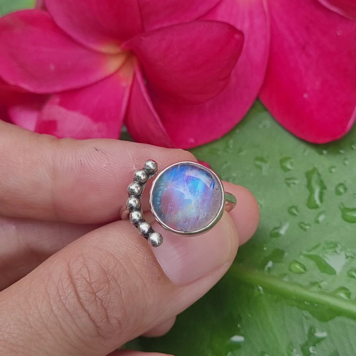 Sterling Silver 925 Statement Ring Luna Moonstone MS07