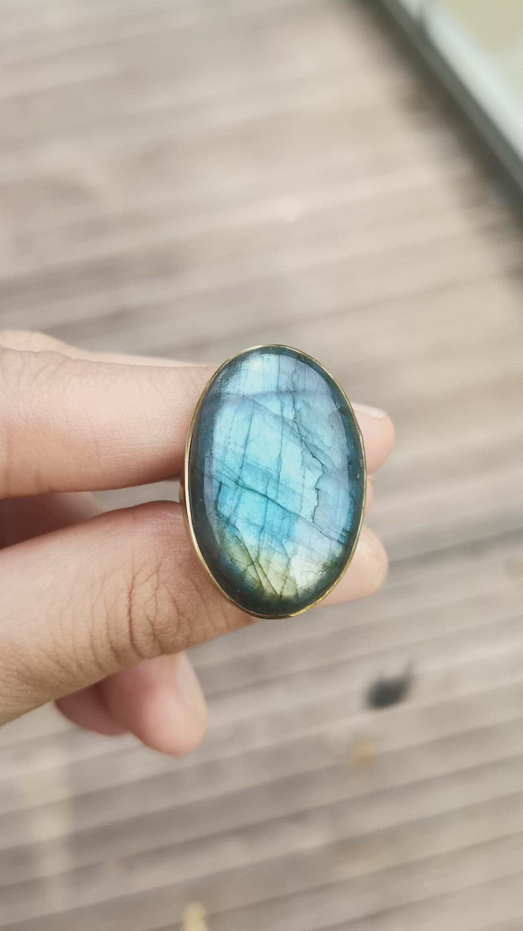 Premium Brass Statement Ring Labradorite LABR03